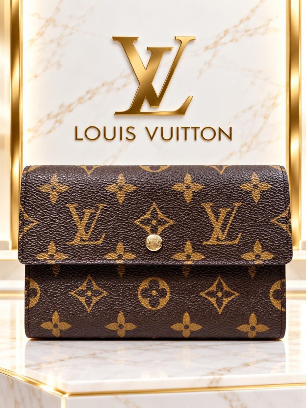 Authentic Louis Vuitton Monogram Porte Trésor International Long Wallet Brown LV